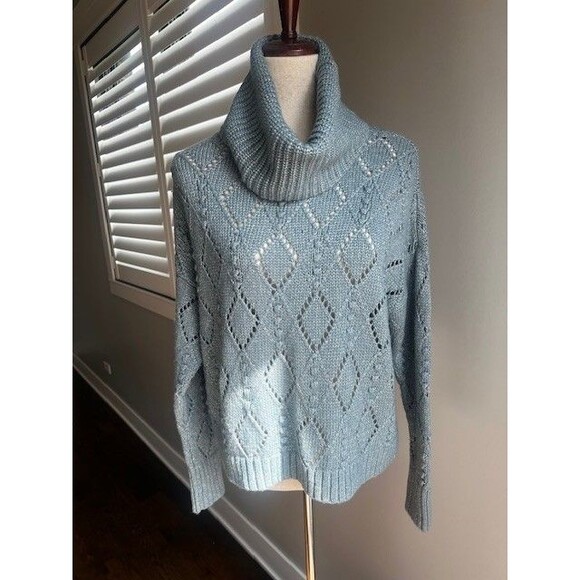 Loft Women's Cropped Cowl Neck Blue Sweater Size Small New With Tags - Picture 2 of 11